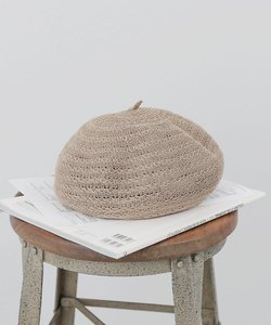 麻混模様編みニットベレー帽