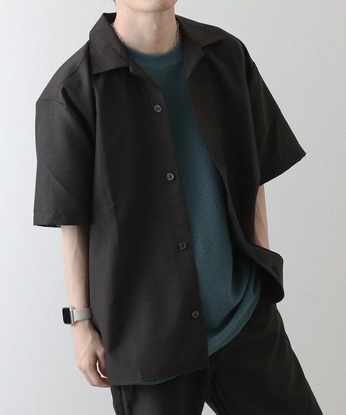 【 セットアップ対応】ポリトロオープンカラー半袖シャツ 
