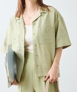 麻タッチWポケットオープンカラー半袖シャツ/セットアップ可能