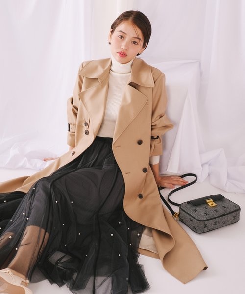 JILL STUART サイドプリーツ　トレンチコート　ブルー ジルバイジルスチュアート サイドプリーツトレンチコート JILL STUART