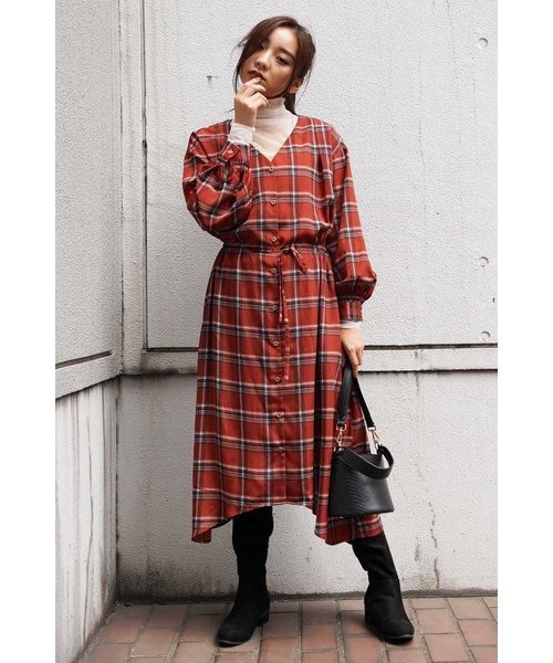 チェックvネックガウンワンピース Free S Mart フリーズマート の通販 Mall