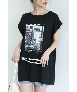 ◆フレンチスリーブフォトプリントチュニックTシャツ