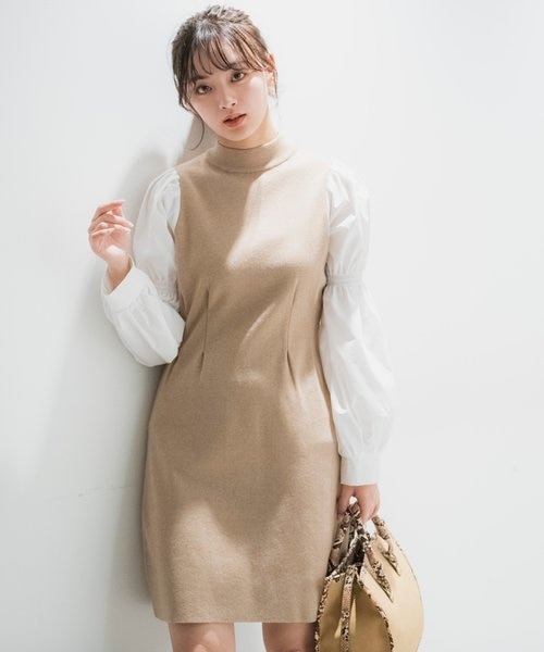 布帛ドッキングパフスリーブミニ丈ワンピース Free S Mart フリーズマート の通販 Mall