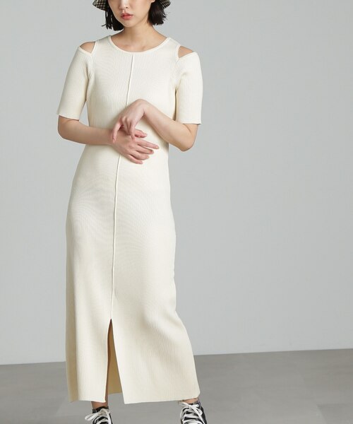 off-white オフホワイトサイドロゴテープリブニットワンピース38