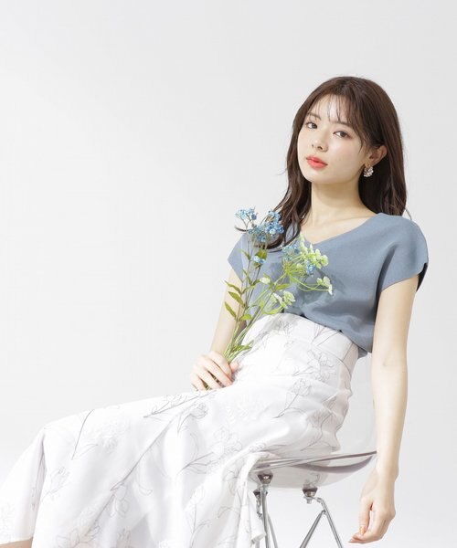 フラワーエンブロイダリーマーメイドスカート WEB限定カラー：グレー  