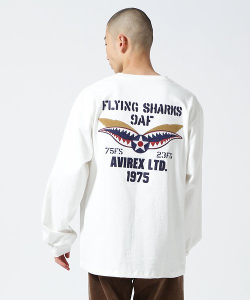 WEB&DEPOT限定》EMBROIDERY L／S T-SHIRT FLYING SHARKS／エンブロイ