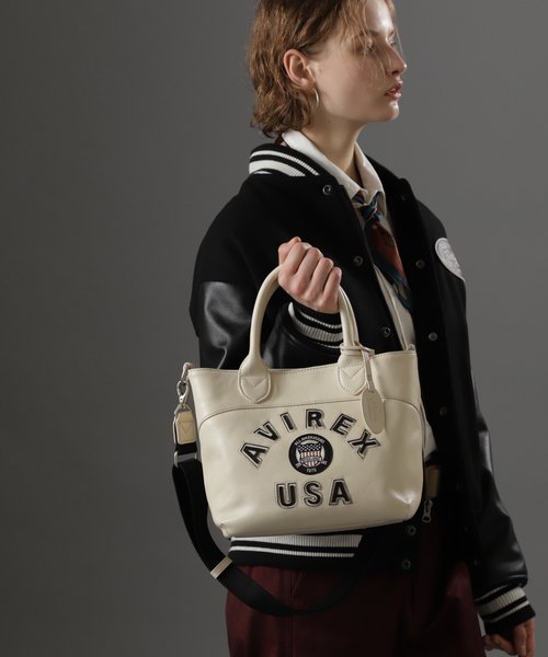 《直営店限定》バーシティー レザー ミニ トートバッグ／VARSITY LEATHER MINI TOTE BAG／AVX5626