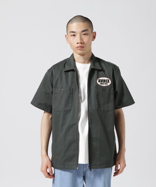 《WEB&DEPOT限定》SHORT SLEEVE ZIP UP WORK SHIRT ／ジップアップ ワークシャツ ／ AVIREX 