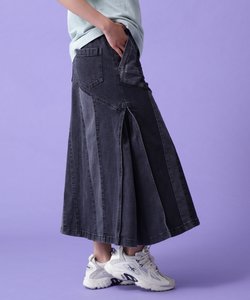 REMAKE STERETCH DENIM SIDE FLARE SKIRT