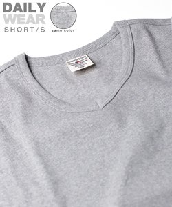 《DAILY／WEB限定》RIB S／S V-NECK T-SHIRT／同色プリント リブ 半袖 ブイネック Tシャツ  デイリーウェア