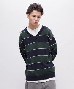 V-NECK BORDER KNIT ／ Vネック ボーダー ニット ／ AVIREX ／ アヴィレックス