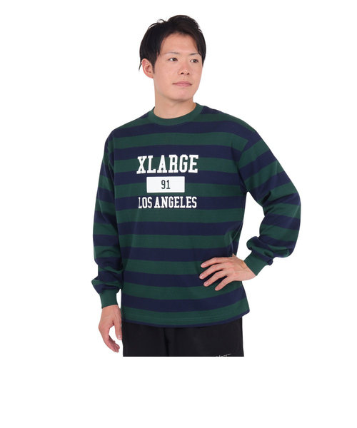 エクストララージ（XLARGE）COLLEGE LOGO STRIPED 長袖ボーダーTシャツ 101234011006-GREEN