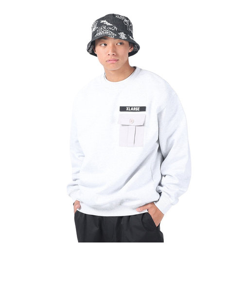 エクストララージ（XLARGE）ミリタリーポケット クルーネックスウェット 101241012013-ASH