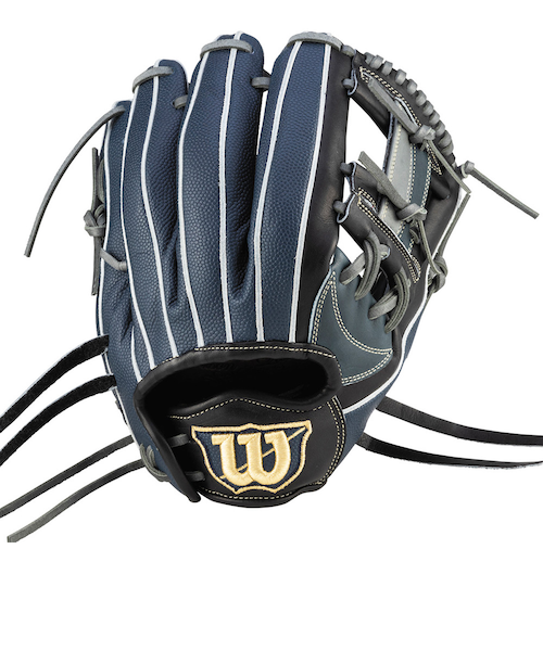 Wilson 軟式グローブ 黒 レザー ストライプ入り