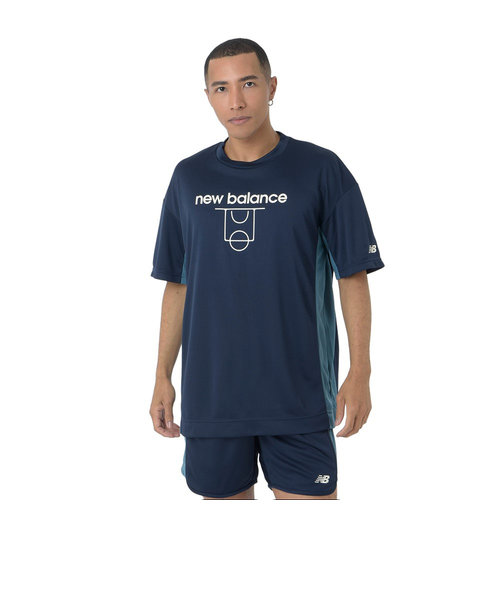 ニューバランス（new balance）バスケットボールウェア コートグラフィック ディンプルメッシュ 半袖Tシャツ AMT45070TNV 速乾