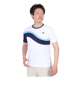 フィラ（FILA）テニスウェア ゲームシャツ 波間プリント バックホールメッシュ クルーネックTシャツ VM5682-01 速乾