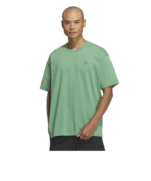 アディダス（adidas）スリーストライプス Tシャツ 半袖 KUE35-IT0892 グリーン ヘビーウェイト ルーズフィット