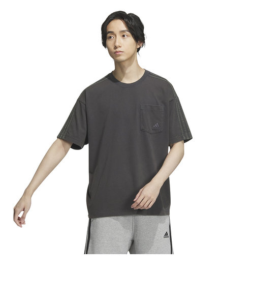 アディダス（adidas）スリーストライプス WASH Tシャツ 半袖 ポケT 胸ポケット KUE41-IT0910 ルーズフィット