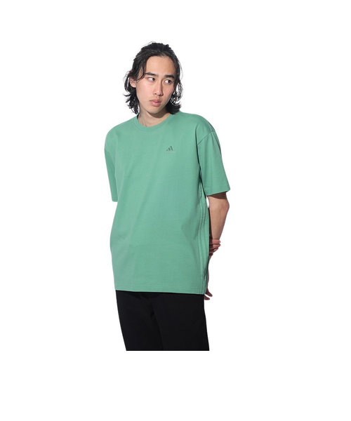アディダス（adidas）スリーストライプス Tシャツ 半袖 KUE43-IT0914 グリーン ヘビーウェイト ルーズフィット