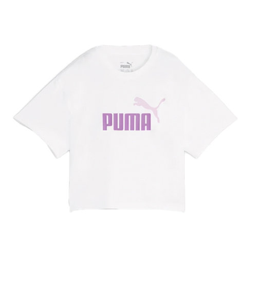 プーマ（PUMA）キッズ ガールズ ロゴ クロップド 半袖 Tシャツ 681319 73 WHT