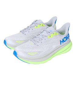 ホカ（HOKA）ランニングシューズ クリフトン9 ミディアムグレー フラッシュイエロー 1127895-STLC スニーカー ジョグ ウォーキング