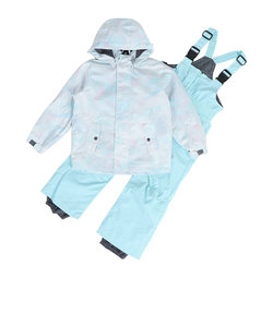 ジュニア スキーウェア スーツ ビブパンツ セット ガールズ タイポグラフティ 321NN2HHM0046 WHT ブルー サイズ調整 抗菌