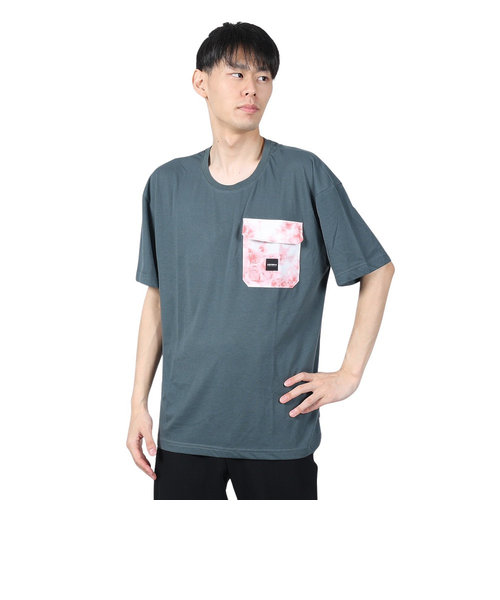 北欧デザイン 花柄ポケット 半袖Tシャツ カットソー MACKAY 5 57707 585 オリーブ