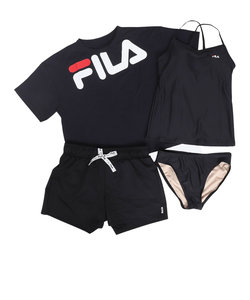 フィラ（FILA）水着 4点セット ジュニア ガールズ ラッシュガード ロゴTシャツ付き タンキニ 324601-BK