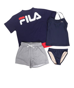 フィラ（FILA）水着 4点セット ジュニア ガールズ ラッシュガード ロゴTシャツ付き タンキニ 324601-NV