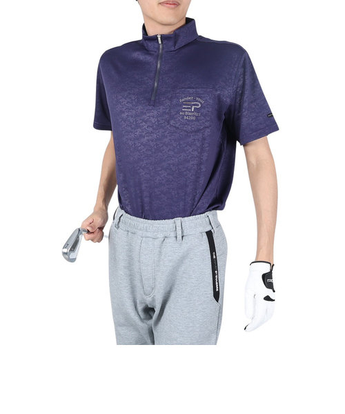 エピキュール（epicure）ゴルフウェア 吸汗速乾 UVカット エンボスハイネック ジップアップ 半袖ポロシャツ 151-26341-098