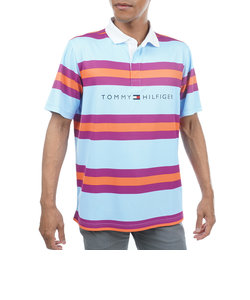 トミーヒルフィガー（TOMMY HILFIGER）ゴルフウェア ストライプ 半袖ラガーシャツ THMA302-SAX