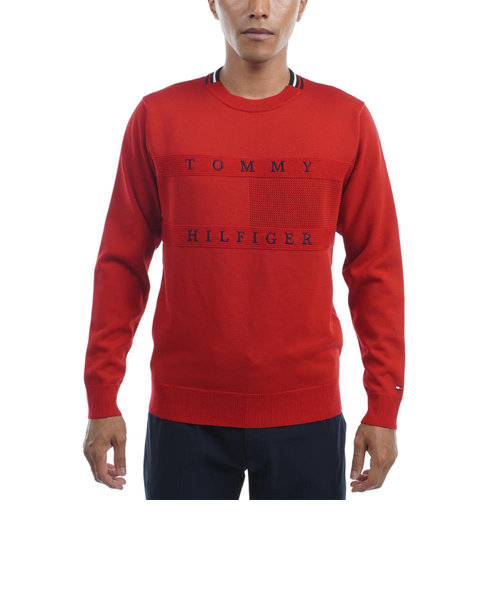 トミーヒルフィガー（TOMMY HILFIGER）ゴルフウェア フラッグ編地 クルーネックニット THMA270-RED