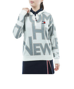 トミーヒルフィガー（TOMMY HILFIGER）ゴルフウェア アウター ハーフZIP ジャガード ニットパーカ- THLA275-WHT