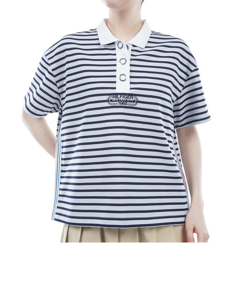 トミーヒルフィガー（TOMMY HILFIGER）ゴルフウェア 半袖 ボーダー リラックスポロシャツ THLA410-WHT