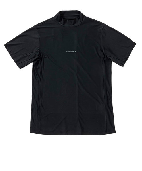 ゴルフ 半袖 BACK VERTICAL ロゴモックネックシャツ LAT-24003black x turquoise
