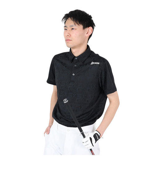 ゴルフウェア 半袖 吸汗速乾 ロゴパターンジャガードシャツ RGMXJA04 BK00
