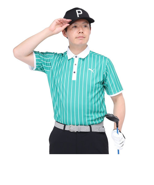 プーマ（PUMA）ゴルフウェア ストレッチ カノコ ストライプ AOP 半袖ポロシャツ 627604-03