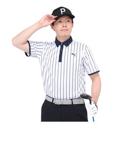 プーマ（PUMA）ゴルフウェア ストレッチ カノコ ストライプ AOP 半袖ポロシャツ 627604-04