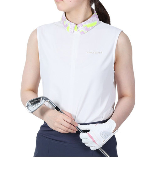 ビバハート（VIVA HEART）ゴルフウェア 接触冷感 吸水速乾 アイスタッチカノコ 異素材襟ノースリーブシャツ 012-21470-005