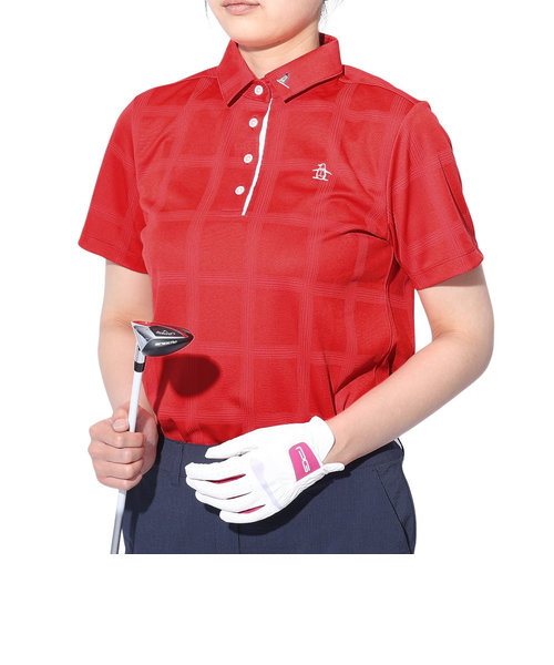 マンシングウエア（MUNSING WEAR）ゴルフウェア 吸汗速乾 無地チェック ジャカード台衿付き半袖シャツ MGWXJA05 RD00