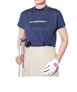 ROSASENゴルフウェア モックネック 半袖 ストレッチボーダー 045-21344-098