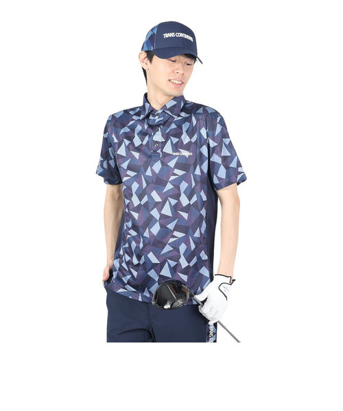 トランスコンチネンツ（TRANS CONTINENTS）ゴルフウェア 幾何柄 共衿 半袖ポロシャツ 24WTRX03-NV