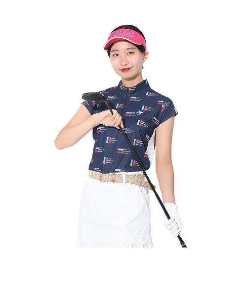 クランク（CLUNK）ゴルフウェア 半袖 吸汗速乾 プリントハ-フジップモックシャツ KAITEKIRYU CL5RUG19 NVY