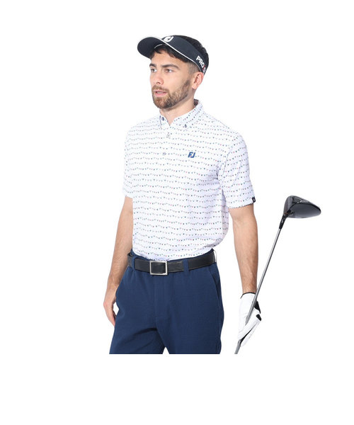 ゴルフウェア 吸汗速乾 フラッグ プリント 半袖 ボタン ダウンシャツ 81761-SMU