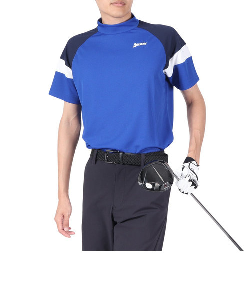 ゴルフウェア 吸汗速乾 モックネック 三段配色ワッフルメッシュ半袖シャツ RGMVJA10 BL00
