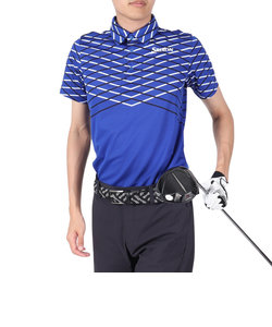 ゴルフウェア 吸汗速乾 クロスラインパネルプリント半袖シャツ RGMVJA23 BL00