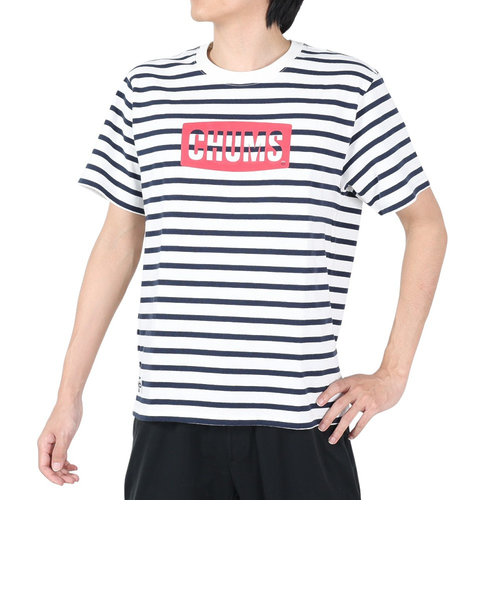 チャムス（CHUMS）高耐久 ヘビーコットン使用 ロゴ半袖Tシャツ CH01-2277-W075 ホワイト×ネイビー