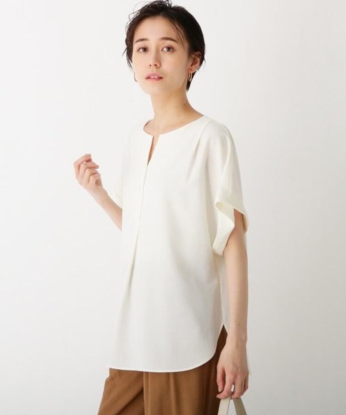 ウーリッシュドライストレッチ ボタンデザインスキッパーブラウス【WEB