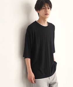 【ビッグシルエット】ストライプジャカードフェイクレイヤードTシャツ