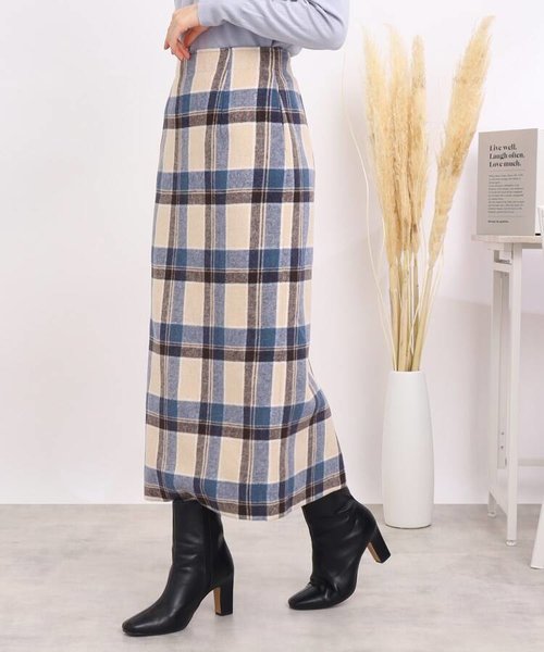 ENNEA ビッグチェックタイトスカート | Couture brooch（クチュール